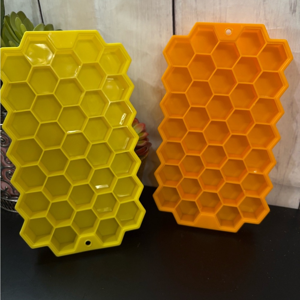Vibrant Yellow and Orange Hexagon Ice Cube Trays for Kitchen